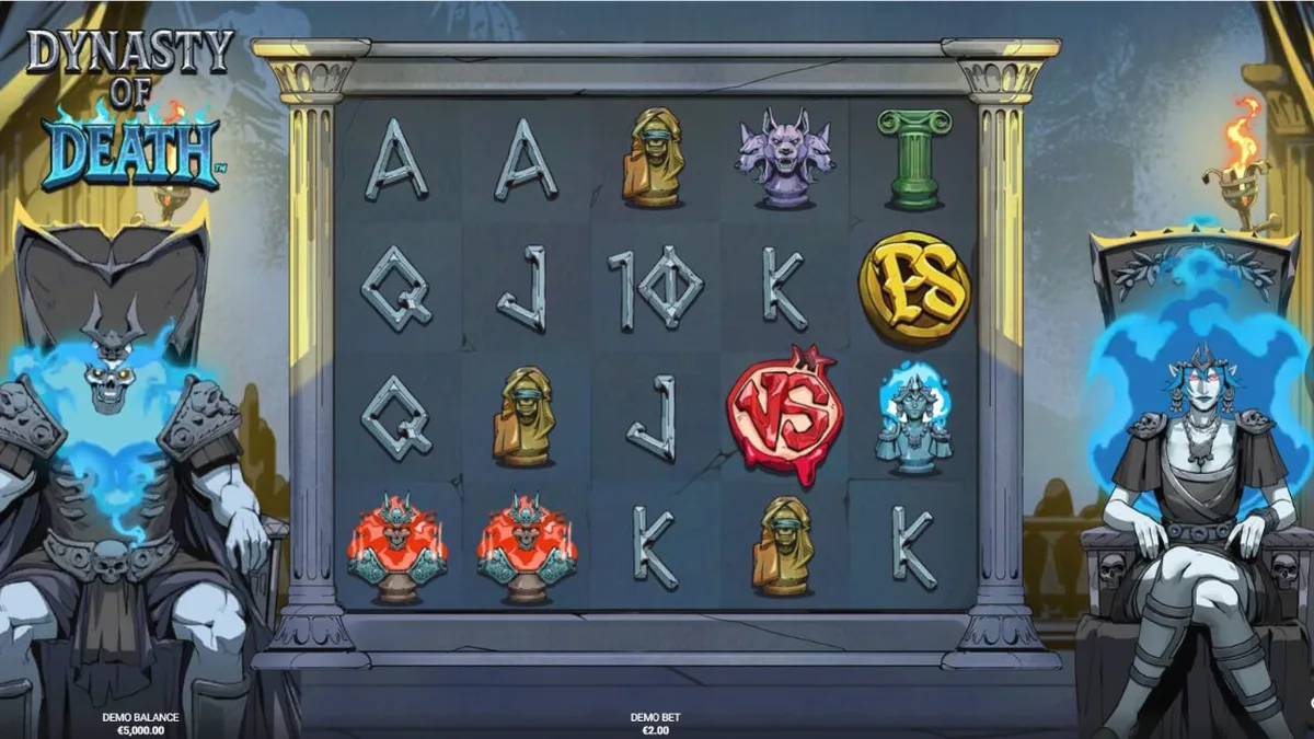 Giao diện trò chơi slot Dynasty of Death với chủ đề thần thoại Hy Lạp