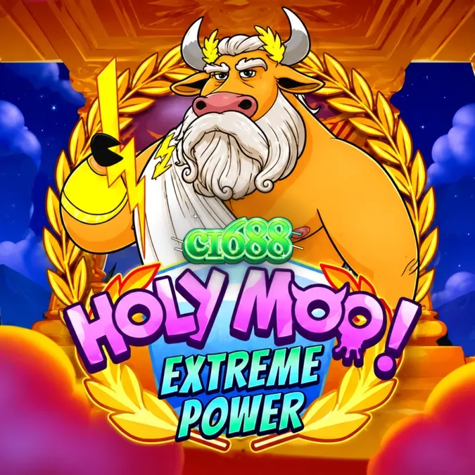 Giao diện lưới 6x6 đầy màu sắc của slot Holy Moo! Extreme Power