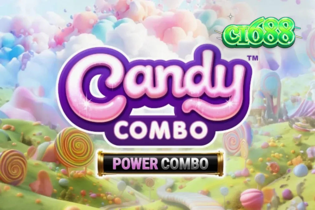 Giao diện trò chơi Candy Combo Power Combo King Millions với lâu đài kẹo và các biểu tượng rực rỡ